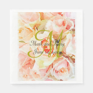 Serviettes En Papier Mariage Rose d'aquarelle personnalisée