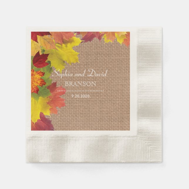 Serviettes En Papier Mariage rustique de feuilles d'automne sur toile d (Devant)