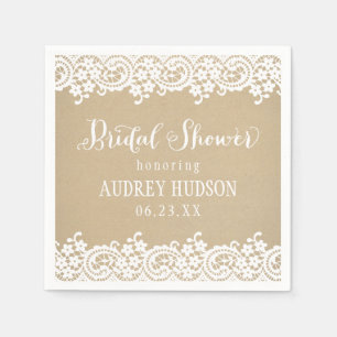 Serviettes En Papier Mariage Rustique Kraft et Dentelle : Cérémonie de 
