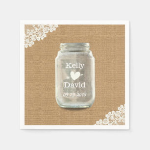 Serviettes En Papier Mariage rustique Mason Jar Burlap & Lace