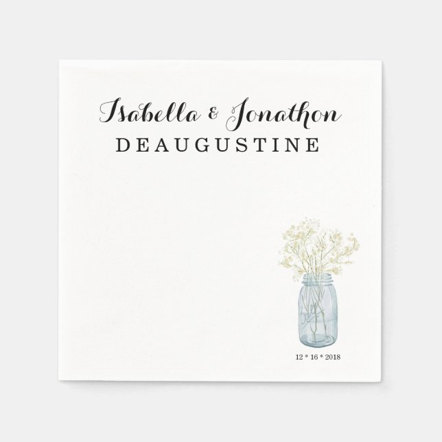 Serviettes En Papier Mariage rustique personnalisé - Mason Jar (Devant)