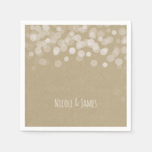 Serviettes En Papier Mariage Simple Rustique Papier Brun Lumières Blanc