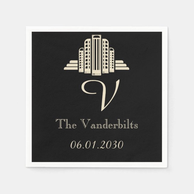 Serviettes En Papier Mariage tour Art déco Ray (Devant)