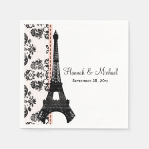 Serviettes En Papier Mariage tour Eiffel Damask rose
