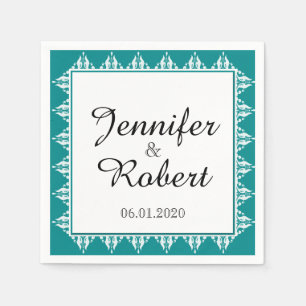 Serviettes En Papier Mariage turquoise et blanc en fibre Napkin