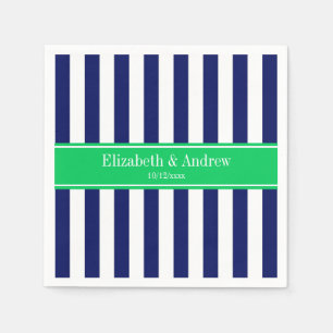 Serviettes En Papier Marine Bleu Blancs Émeraude Nom vert Monogramme