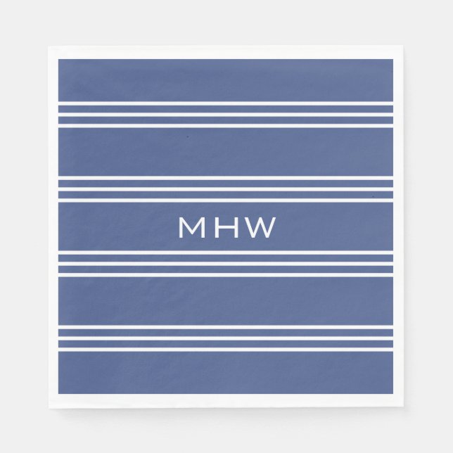 Serviettes En Papier Marine Blue Stripes personnalisées monogramme serv (Devant)