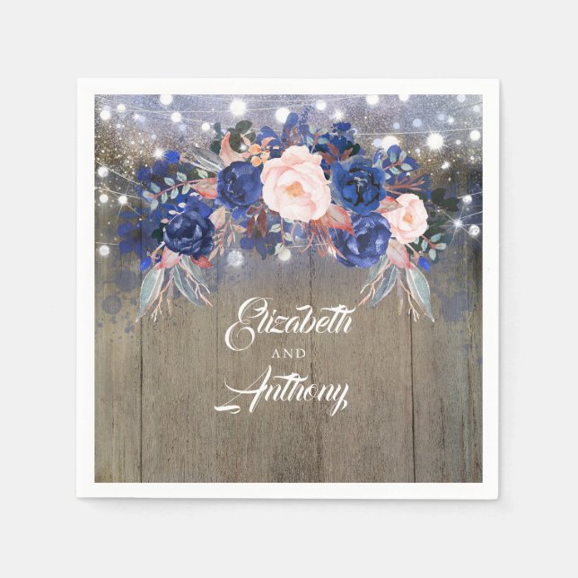 Serviettes En Papier Marine Floral Rustic Mariage (Devant)