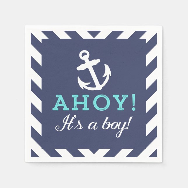 Serviettes En Papier Marine Nautique Chevron Baby shower serviettes (Devant)