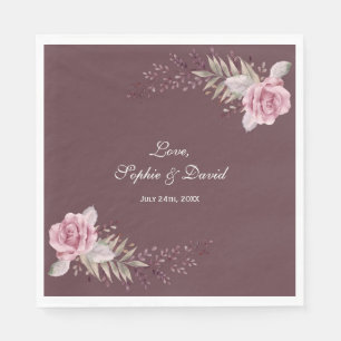 Serviettes En Papier Marsala Maroon Floral Aquarelle Mariage