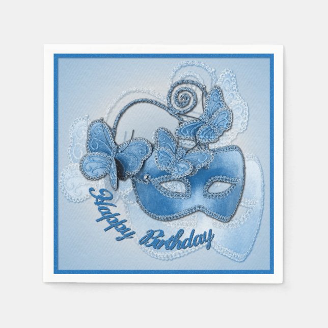 Serviettes En Papier Mascarade turquoise Masque Anniversaire (Devant)