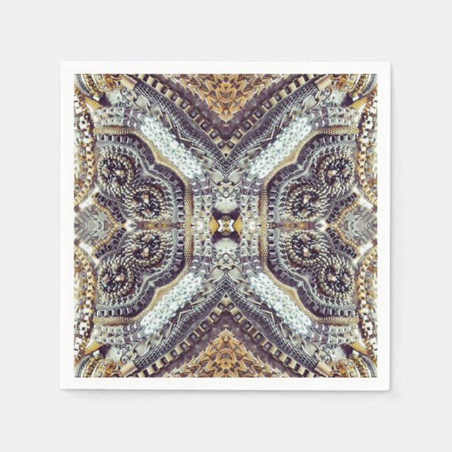 Serviettes En Papier Médaillon d'or gris kaléidoscopique (Devant)