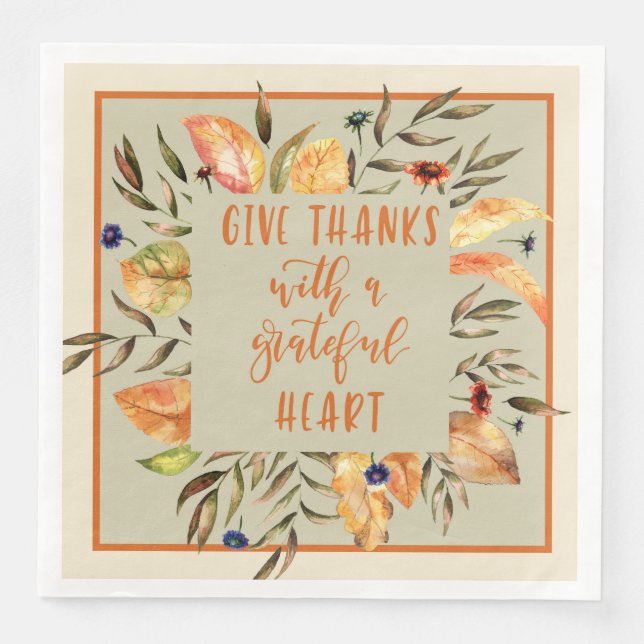 Serviettes En Papier Merci Floral, Serviettes de courge Thanksgiving (Devant)