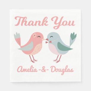 Serviettes En Papier Merci Lovebirds Rose et Bleu Mariage, Marital