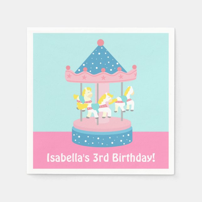 Serviettes En Papier Merry Go Round Carousel Anniversaire Fournitures d (Devant)