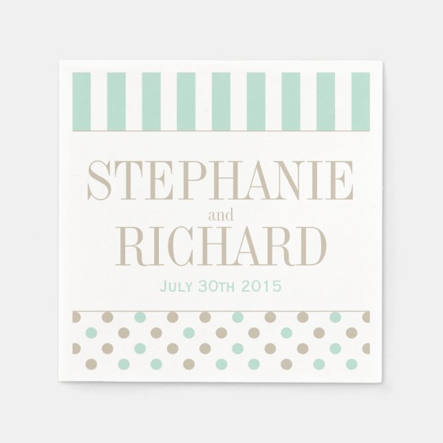 SERVIETTES EN PAPIER MINT BISQUE POINTS STRIPES PAPIER NAPKINS (Devant)