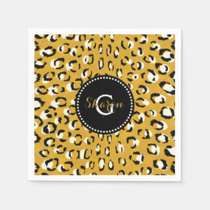 Serviettes En Papier Moderne chic imprimé guépard or motif monogramme