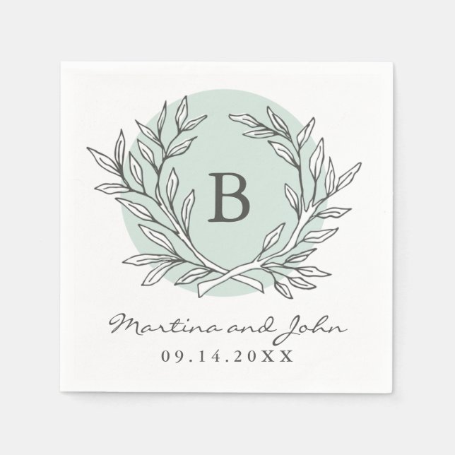 Serviettes En Papier Monnaie Rustique Monogramme Wreath Paper Cocktail  (Devant)