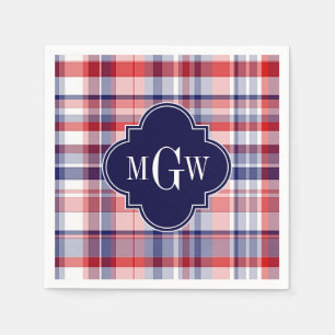 Serviettes En Papier Monograme de Red White Blue Preppy Madras