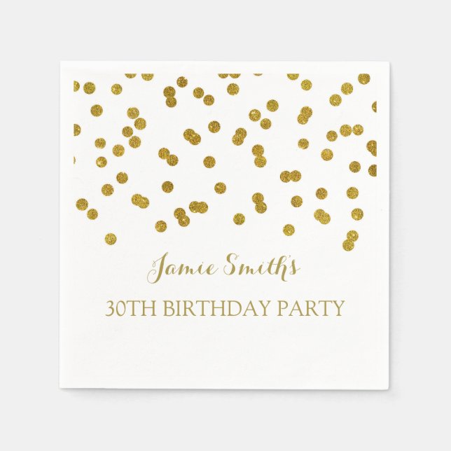 Serviettes En Papier Monogramme 30e Anniversaire Napkine Gold confetti (Devant)