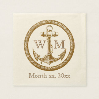 Serviettes En Papier Monogramme Ancre et couronne