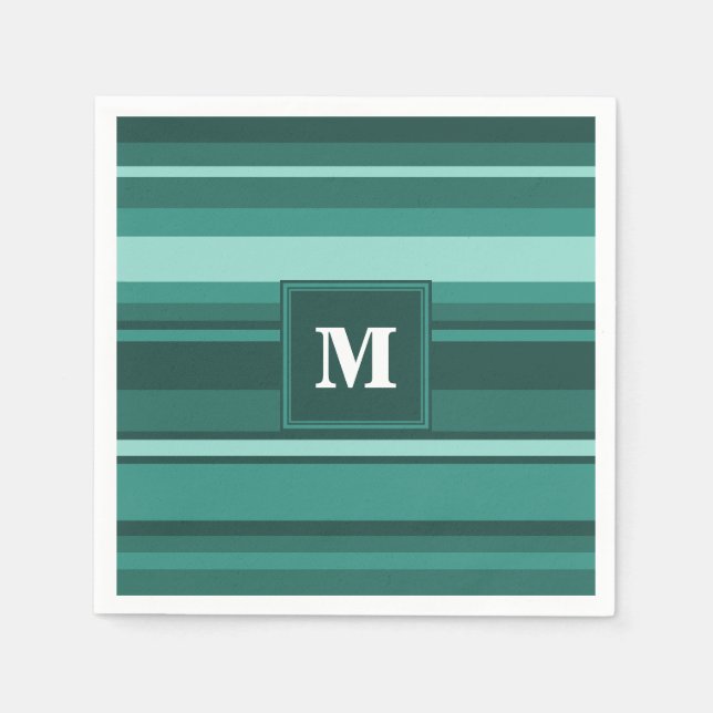 Serviettes En Papier Monogramme bandes turquoises (Devant)