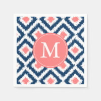 Monogramme bleu et corail Motif Ikat