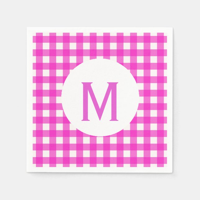 Serviettes En Papier Monogramme En vichy rose chaud simple (Devant)