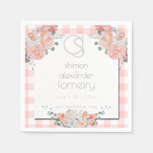 SERVIETTES EN PAPIER   Monogramme floral En vichy 