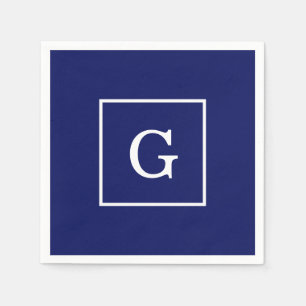 Serviettes En Papier Monogramme Initial Cadre Bleu Marine Blanc