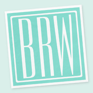 Serviettes En Papier Monogramme Initiales 3 Modernes Gras Blanc Sur A