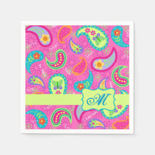 Serviettes En Papier Monogramme moderne rose-chaud Paisley