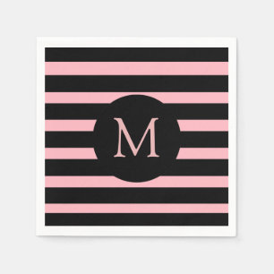 Serviettes En Papier Monogramme moderne rose pâle et noir
