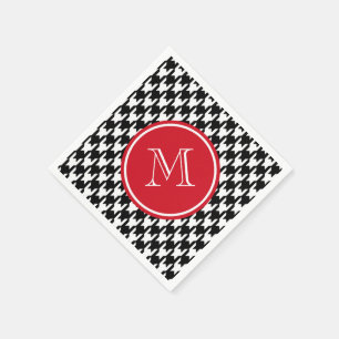 Serviettes En Papier Monogramme noir et blanc de rouge de pied-de-poule