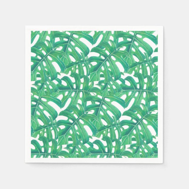 Serviettes En Papier Monstère verte tropicale feuille motif (Devant)