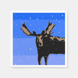 Serviettes En Papier Moose en hiver - Art original de la faune