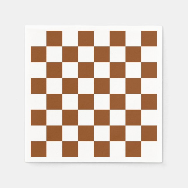 Serviettes En Papier Motif brun chocolat et blanc de damier (Devant)
