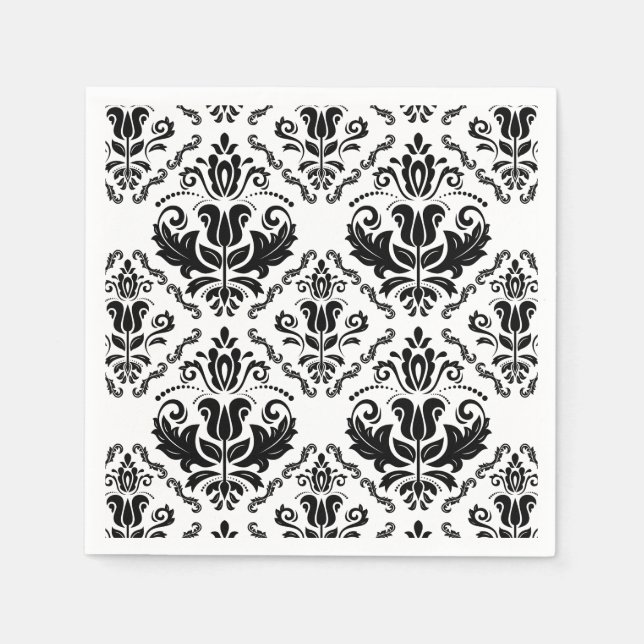 Serviettes En Papier Motif classique noir blanc Damas - élégant chic (Devant)