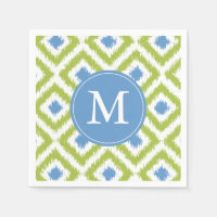 Motif de diamants d'Ikat vert et bleu monogramme