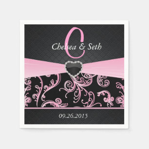 Serviettes En Papier Motif floral noir et rose élégant