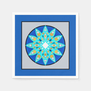 Serviettes En Papier motif Mandala en cobalt, gris et turquoise