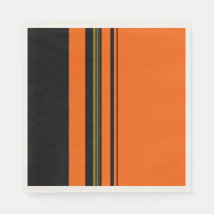 Serviettes En Papier Motif orange noir vert rayé