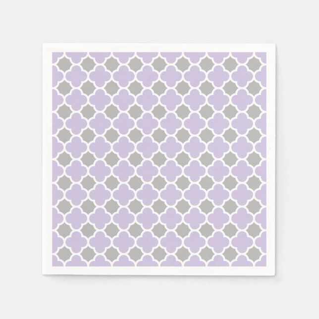 Serviettes En Papier Motif Quatrefoil gris blanc violet (Devant)