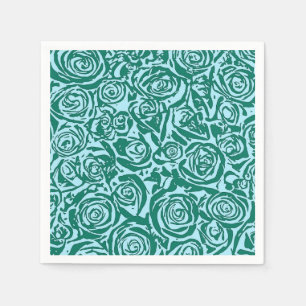 Serviettes En Papier Motif Rose Abstrait moderne, Turquoise et Aqua