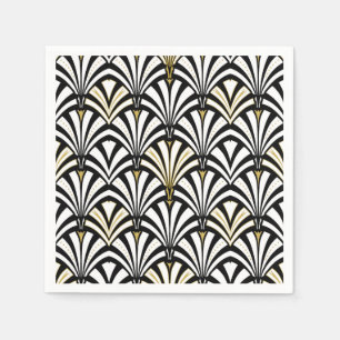 Serviettes En Papier Motif ventilateur Art déco - noir et blanc
