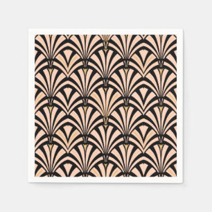 Serviettes En Papier Motif ventilateur Art déco - pêche en noir