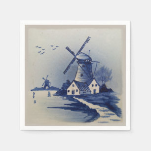 Serviettes En Papier Moulin à vent bleu blanc de Delft vintage