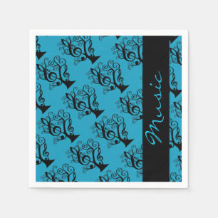 Serviettes En Papier Musique noire et Turquoise Arbre Clé Arbre Napkins
