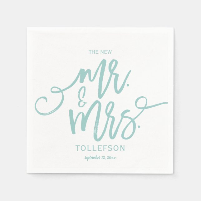 Serviettes En Papier Napkins mariage | Script de brosse (Turquoise clai (Devant)
