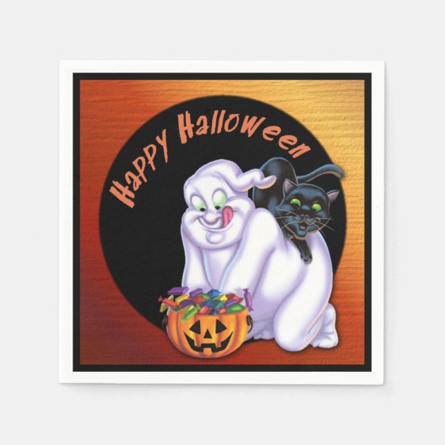 Serviettes En Papier Naples d'Halloween pour fainéants et chats noirs (Devant)